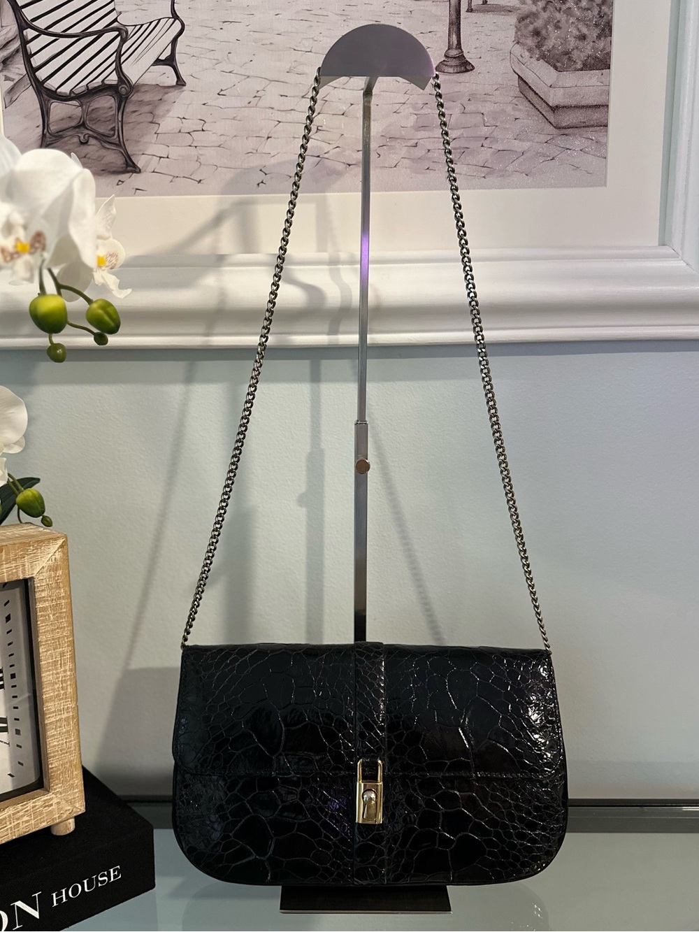 Vintage 1960s Biller Genuine Crocodile Accordion Shoulder Bag - Black